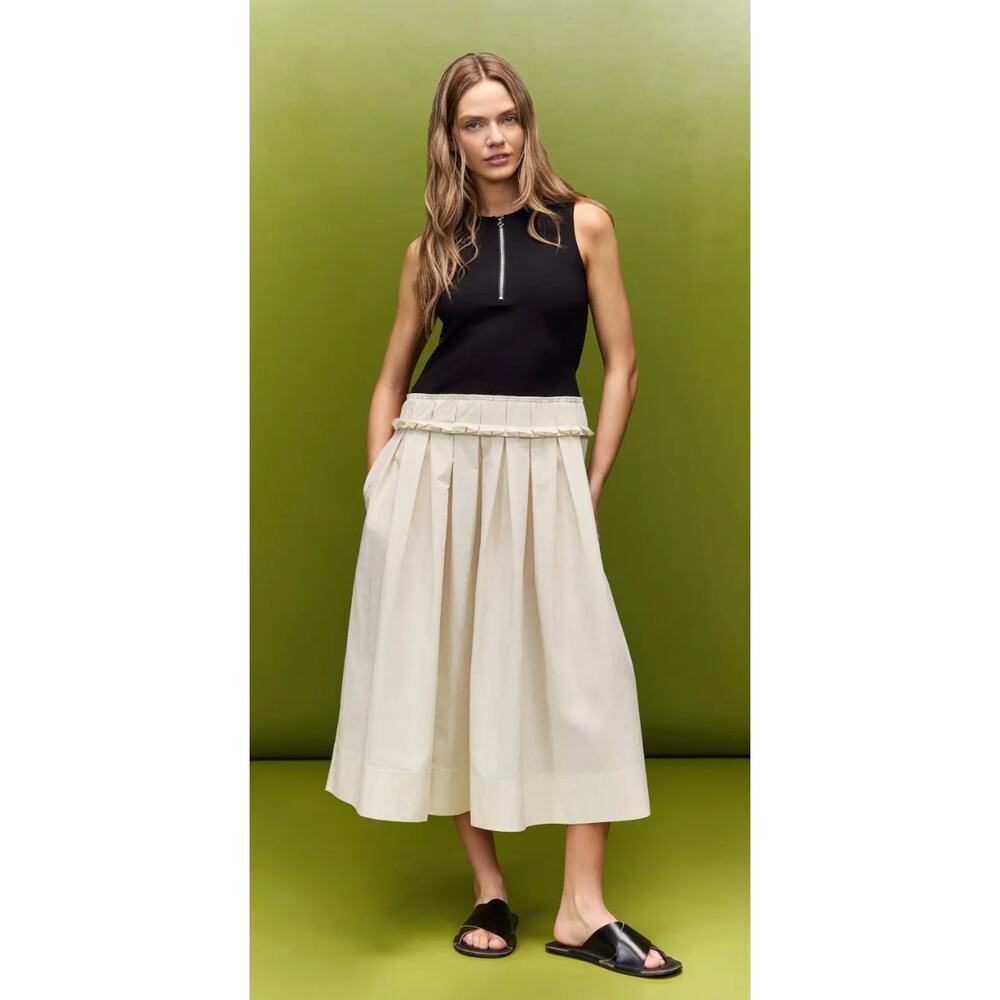 PLAN C x RTR Knit And Poplin Two Toned Pleated Midi Dress Size 4